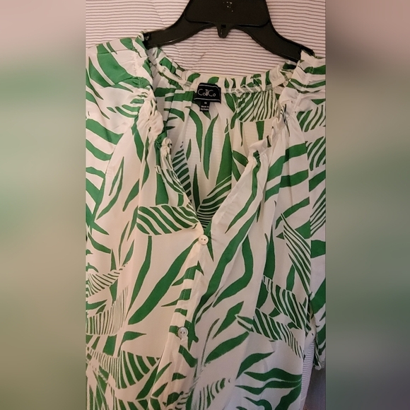 Cotil Co Green White Tropical Leaf Blouse 1X 3/4 Sleeve - Picture 4 of 4